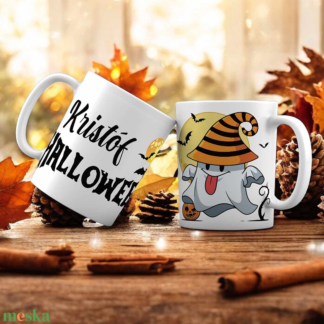 Halloween bögre - vicces szellem mintával - egyedi névvel - otthon & életmód - konyhafelszerelés, tálalás - tálalás - bögre & csésze - Meska.hu