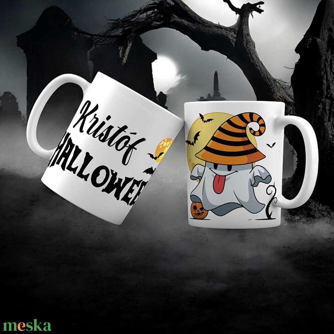 Halloween bögre - vicces szellem mintával - egyedi névvel - otthon & életmód - konyhafelszerelés, tálalás - tálalás - bögre & csésze - Meska.hu