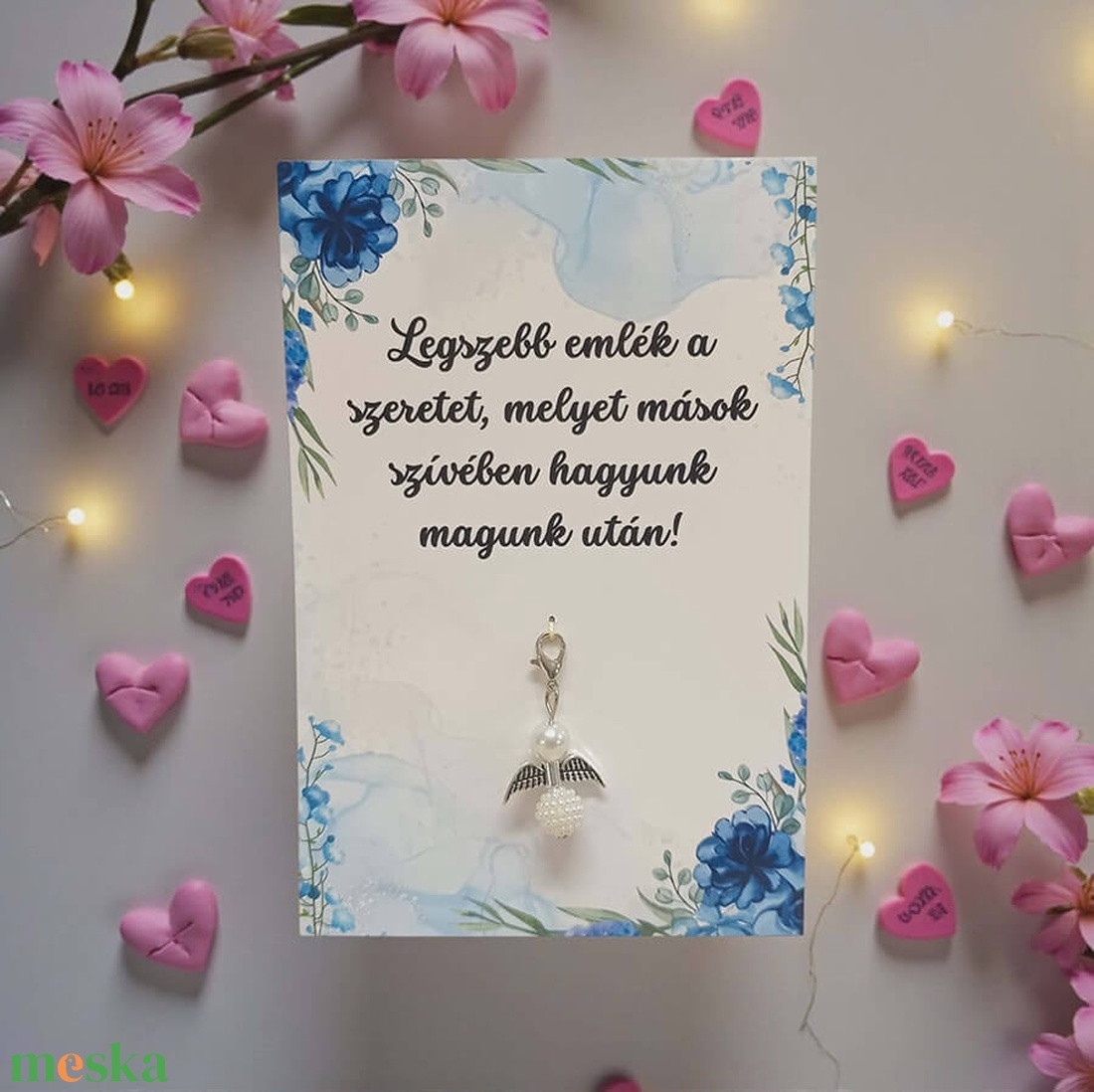 Szerencsehozó angyalka ajándékkártyával - ballagásra - kék virágos - táska & tok - kulcstartó & táskadísz - kulcstartó - Meska.hu