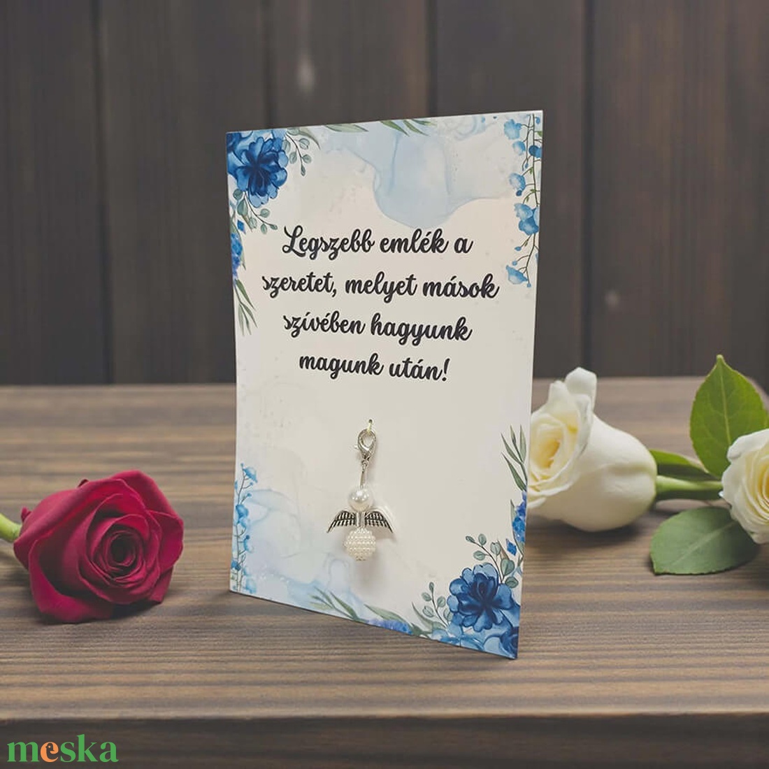 Szerencsehozó angyalka ajándékkártyával - ballagásra - kék virágos - táska & tok - kulcstartó & táskadísz - kulcstartó - Meska.hu