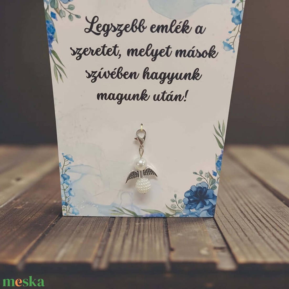 Szerencsehozó angyalka ajándékkártyával - ballagásra - kék virágos - táska & tok - kulcstartó & táskadísz - kulcstartó - Meska.hu