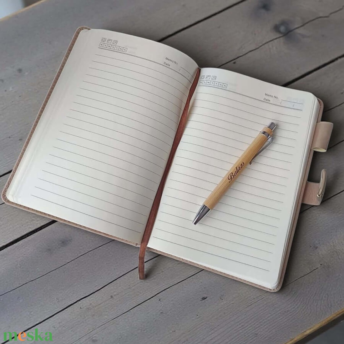 Műbőr jegyzetfüzet - gravírozott bambusz tollal - otthon & életmód - papír, írószer - jegyzetfüzet & napló - Meska.hu