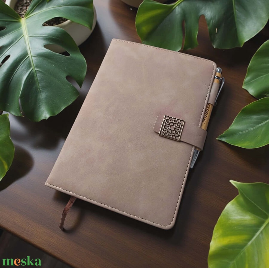 Műbőr jegyzetfüzet - gravírozott bambusz tollal - otthon & életmód - papír, írószer - jegyzetfüzet & napló - Meska.hu