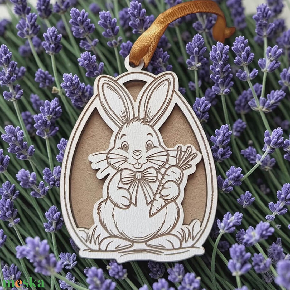 Gravírozott húsvéti nyuszi dekoráció - ünnepi díszek, dekorációk - húsvéti díszek és dekorációk - húsvéti tojásfadíszek - Meska.hu