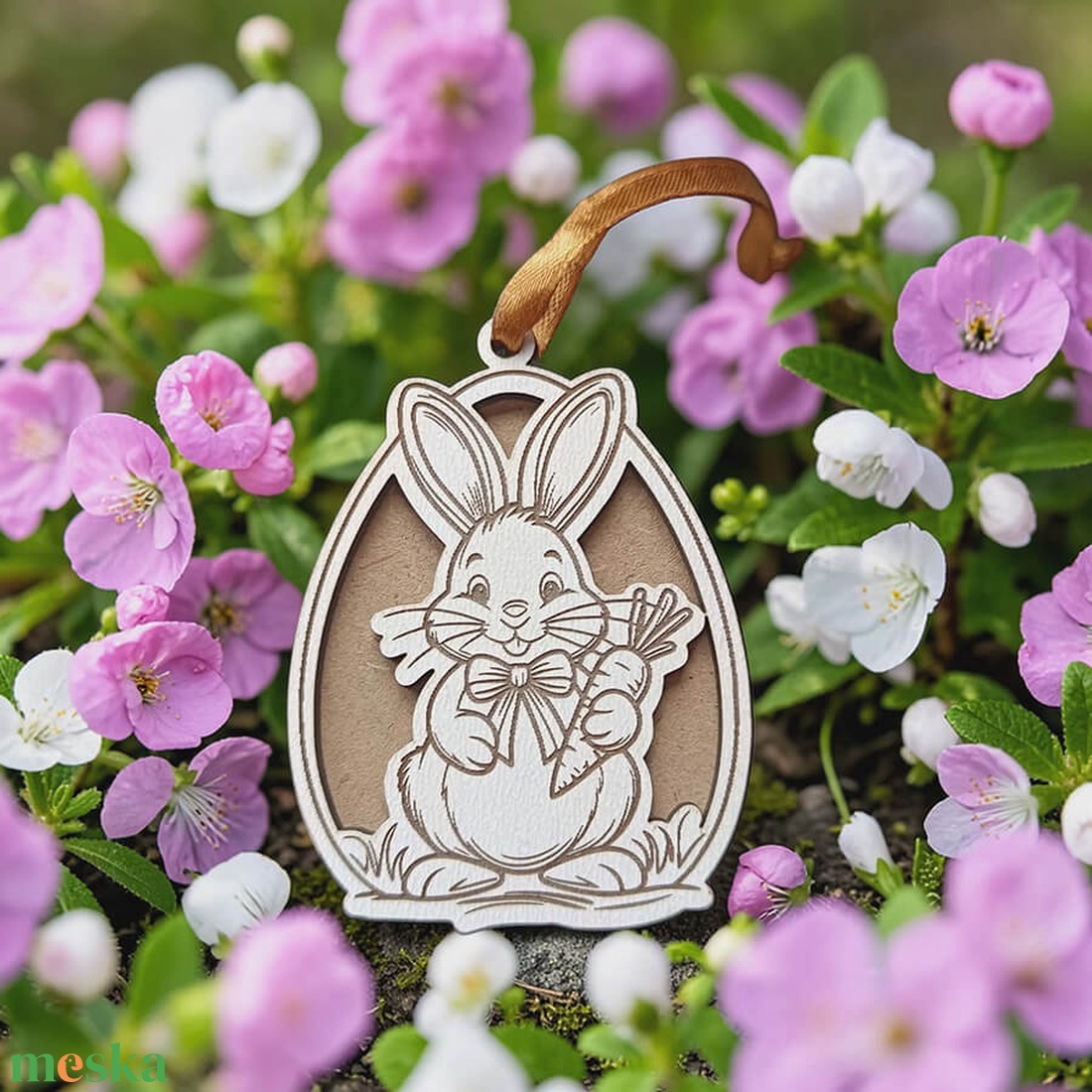Gravírozott húsvéti nyuszi dekoráció - ünnepi díszek, dekorációk - húsvéti díszek és dekorációk - húsvéti tojásfadíszek - Meska.hu