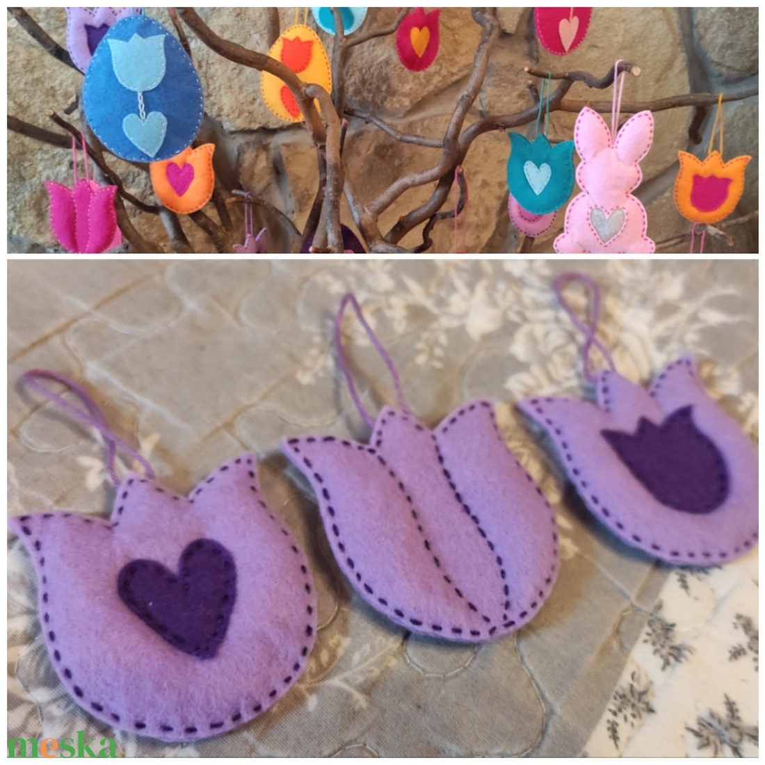 Húsvéti tojásfadísz - lila tulipánok - otthon & életmód - dekoráció - fali és függő dekoráció - függődísz - Meska.hu