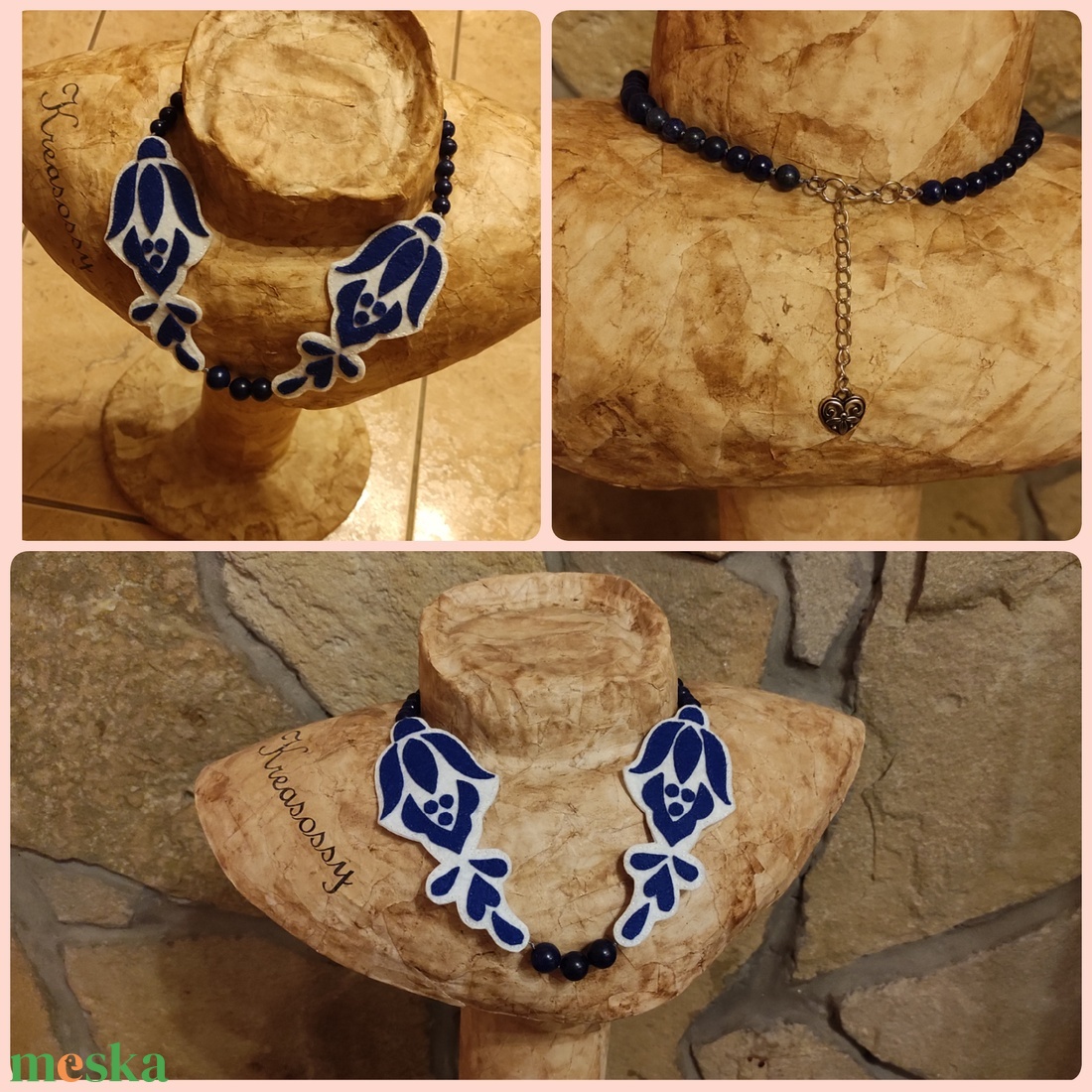 Kalocsai mintás nyakék lápisz lazuli gyöngyökkel - ékszer - nyaklánc - gyöngyös nyaklánc - Meska.hu Kalocsai mintás nyakék lápisz lazuli gyöngyökkel - ékszer - nyaklánc - gyöngyös nyaklánc - Meska.hu