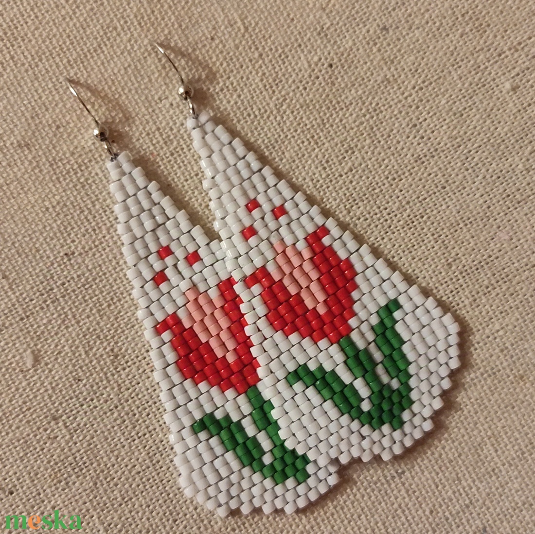 Kalocsai tulipán fülbevaló  - ékszer - fülbevaló - lógó fülbevaló - Meska.hu