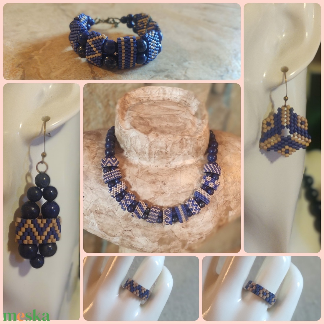 Peyote kollekció lapis lazuli ásványgyönggyel - ékszer - ékszerszett - Meska.hu Peyote kollekció lapis lazuli ásványgyönggyel - ékszer - ékszerszett - Meska.hu