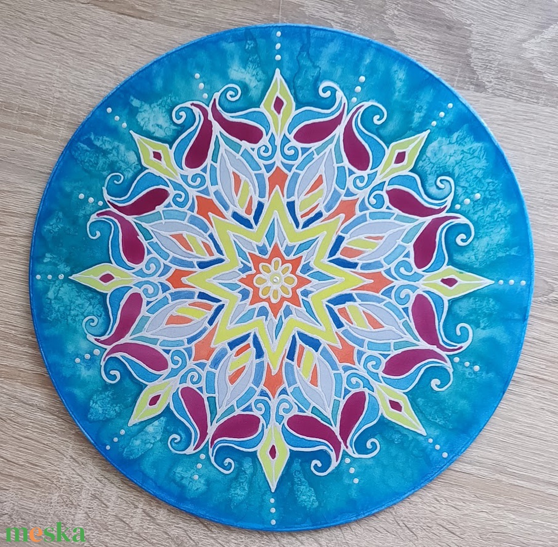 Türkiz álom - selyemkép mandala - otthon & életmód - dekoráció - spiritualitás - mandala - Meska.hu