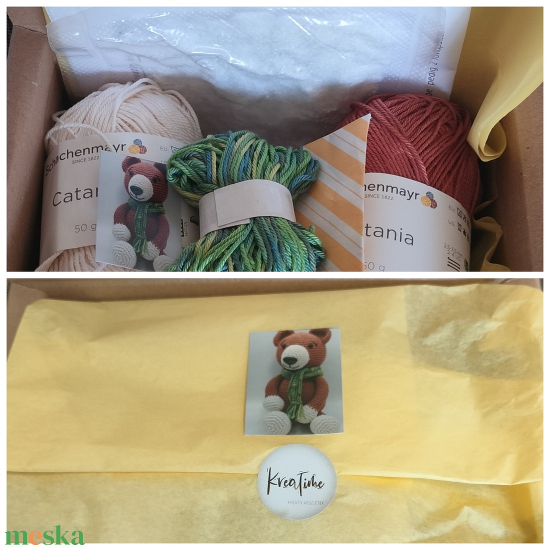 Barna maci sállal amigurumi horgoló készlet - diy (csináld magad) - egységcsomag - Meska.hu
