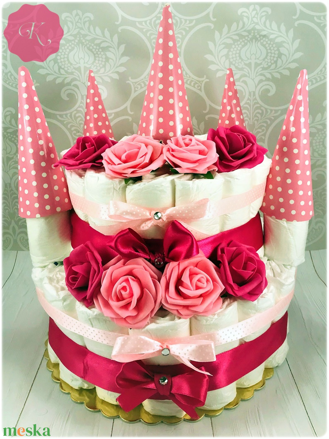 Kastély pelenkatorta kislányoknak - baba - mama - pelenkázó, babafürdető kellékek - pelenkatorta - Meska.hu