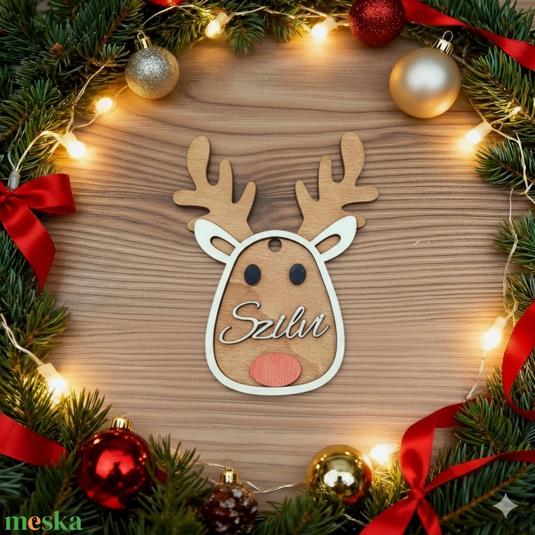 Karácsonyfadísz, rénszarvas névre szóló - karácsony - karácsonyi lakásdekoráció - karácsonyfadíszek - Meska.hu