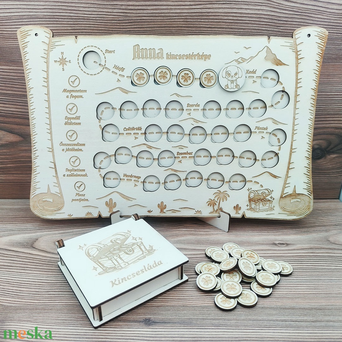 Jutalomtábla, pontgyűjtő tábla  kincsestérkép játék  névre szóló - játék & sport - készségfejlesztő és logikai játék - oktató játékok - Meska.hu
