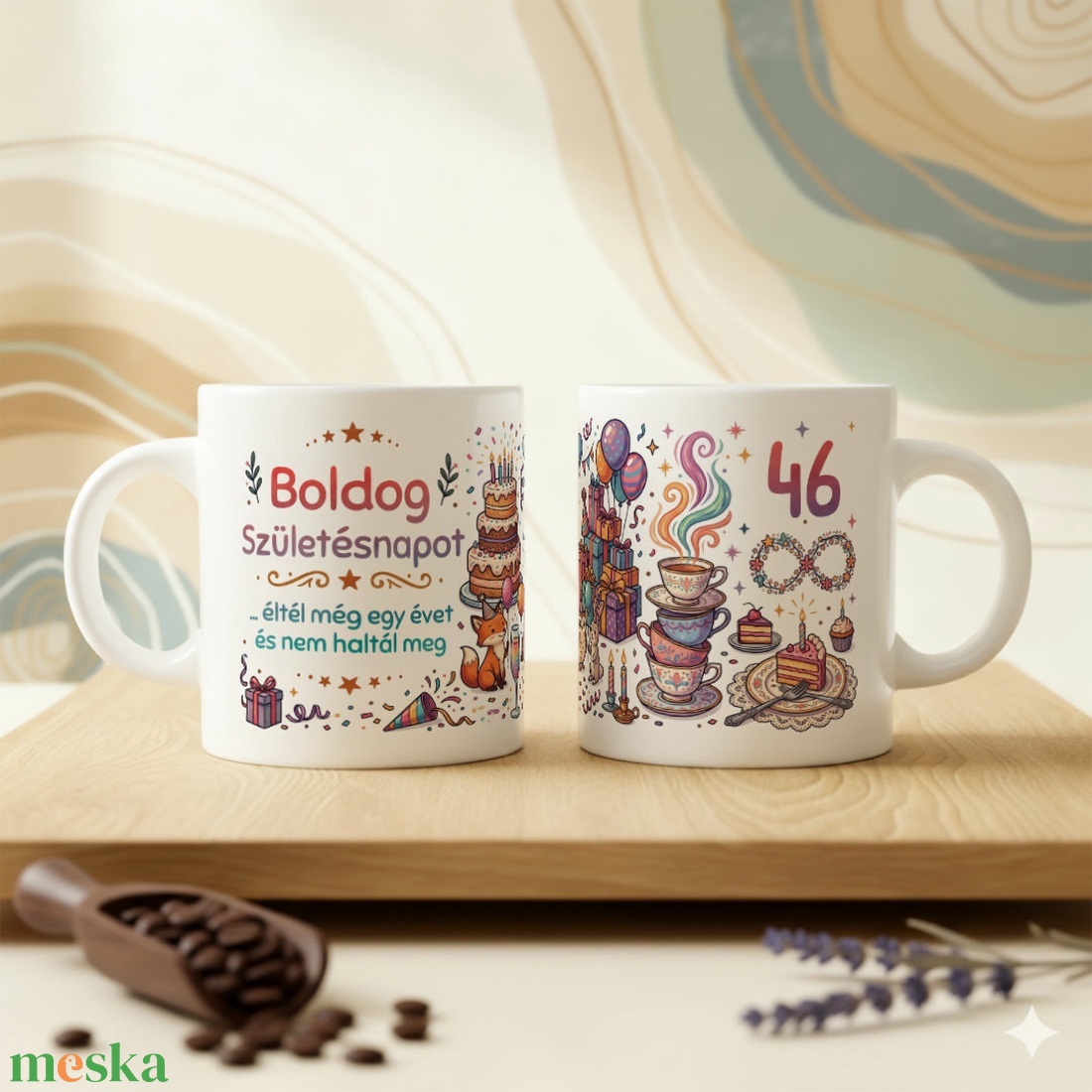 Bögre - Boldog születésnapot, Ajándékokkal, cuki állatokkal - otthon & életmód - konyhafelszerelés, tálalás - tálalás - bögre & csésze - Meska.hu