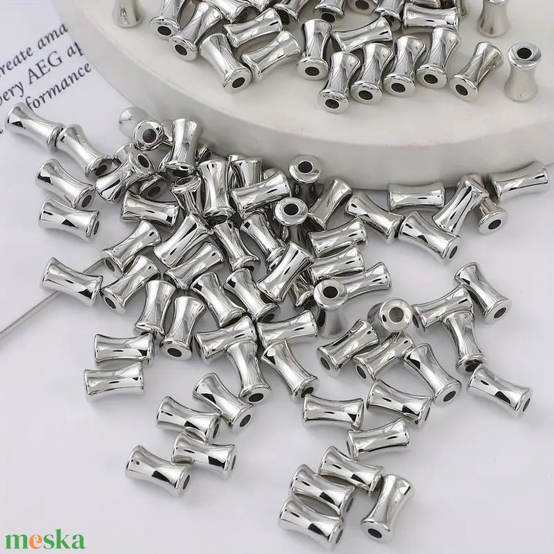 Akril, bambusz alakú gyöngy 0.7 x 1.1 cm ezüst - kellékek & szerszámok - gyöngyfűzés kellékek - műanyag gyöngy - Meska.hu Akril, bambusz alakú gyöngy 0.7 x 1.1 cm ezüst - kellékek & szerszámok - gyöngyfűzés kellékek - műanyag gyöngy - Meska.hu