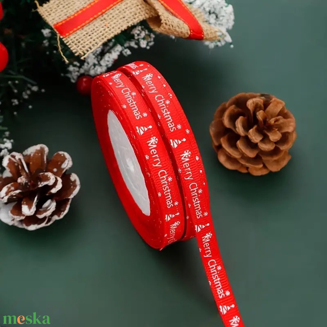 Piros szalag Merry Christmas felirattal 1 cm - kellékek & szerszámok - rövidáru - szalag, pánt - textilszalag - Meska.hu