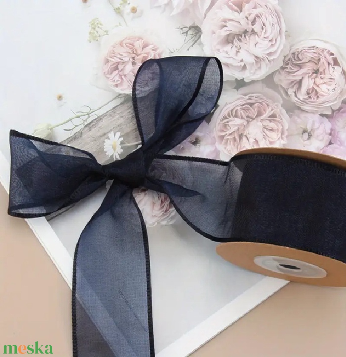 Szegett szélű organza 4 cm - sötétkék - - Meska.hu Szegett szélű organza 4 cm - sötétkék - - Meska.hu