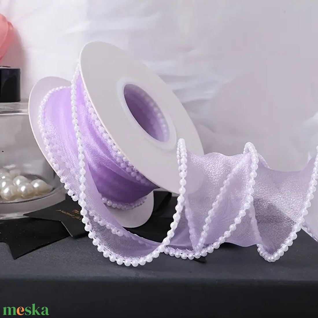 Gyöngyös szélű organza szalag - világos lila - 4 mm - - Meska.hu Gyöngyös szélű organza szalag - világos lila - 4 mm - - Meska.hu