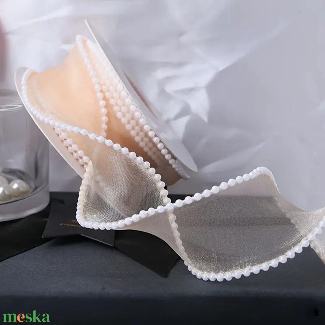 Gyöngyös szélű organza szalag - barack - 4 mm - - Meska.hu Gyöngyös szélű organza szalag - barack - 4 mm - - Meska.hu
