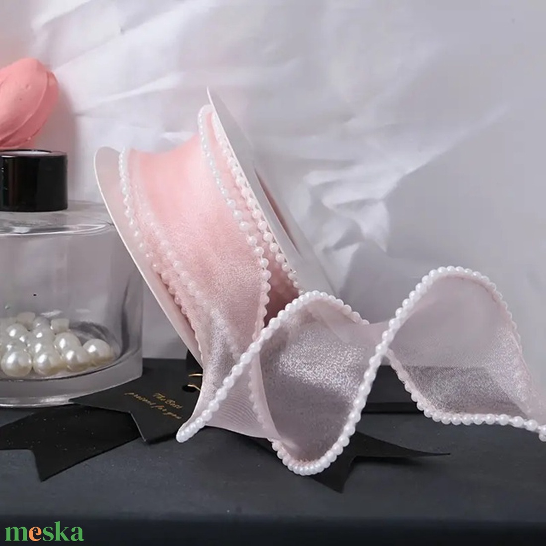 Gyöngyös szélű organza szalag - halvány rózsaszín - 4 mm - - Meska.hu Gyöngyös szélű organza szalag - halvány rózsaszín - 4 mm - - Meska.hu