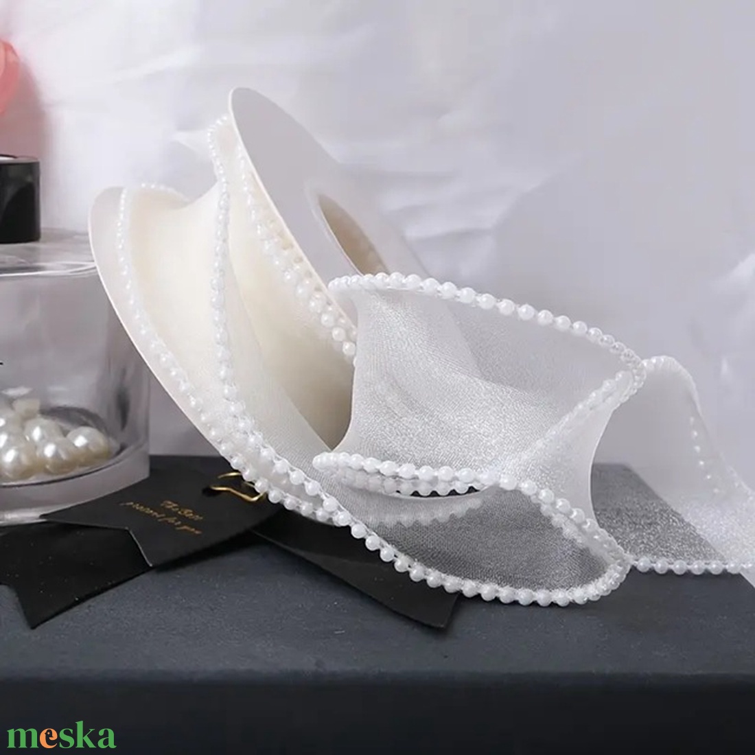 Gyöngyös szélű organza szalag - krém - 4 mm - - Meska.hu Gyöngyös szélű organza szalag - krém - 4 mm - - Meska.hu