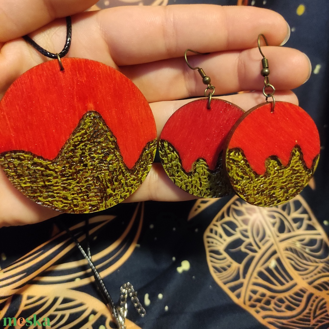 Piros - arany fa ékszer szett - ékszer - ékszerszett - Meska.hu