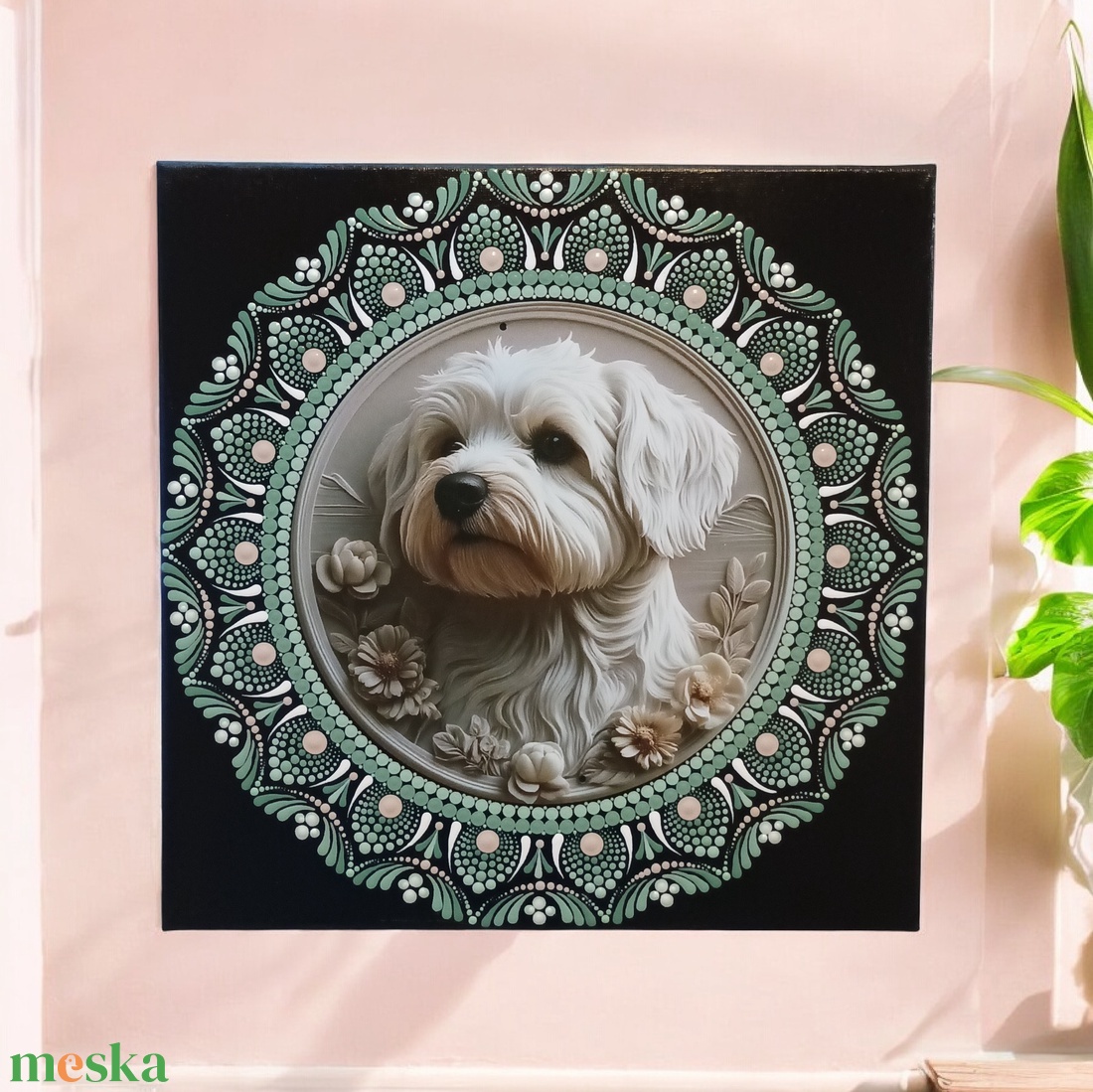 Pontozott kutyás kép - otthon & életmód - dekoráció - kép & falikép - vászonkép - Meska.hu