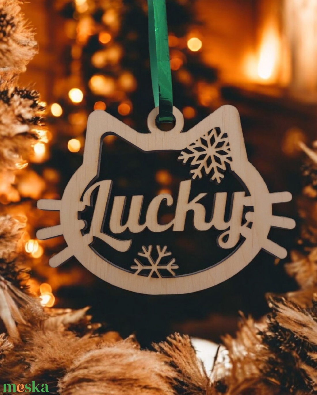 Egyedi cica fej formájú karácsonyfadísz  cicád nevével - karácsony - karácsonyi lakásdekoráció - karácsonyfadíszek - Meska.hu