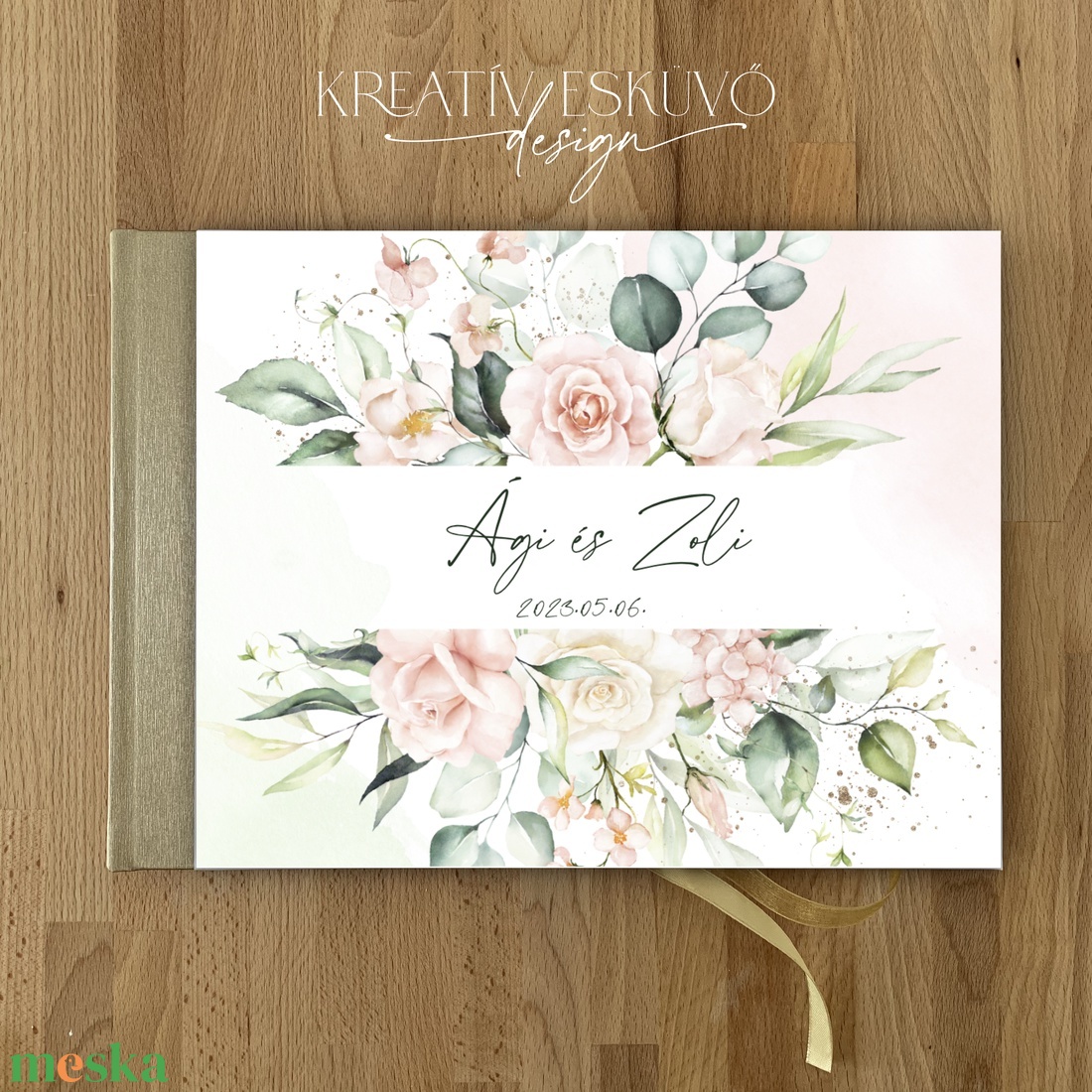 Pasztell rózsás, virágos esküvői vendégkönyv, fotókönyv - esküvő - emlék & ajándék - vendégkönyv - Meska.hu