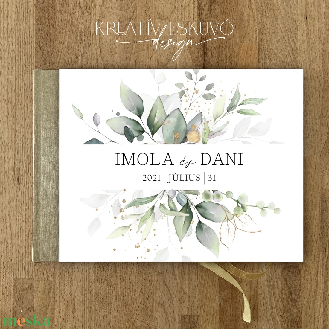 Greenery, zöld leveles esküvői vendégkönyv, fotókönyv - esküvő - emlék & ajándék - vendégkönyv - Meska.hu