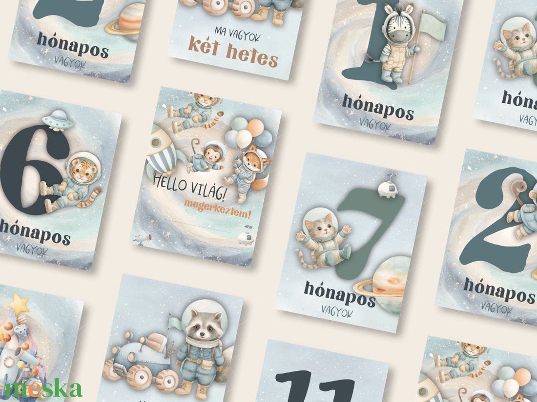 Űrhajós állatos baba mérföldkő kártya - baba - mama - babafotózás - baba mérföldkő kártyák - Meska.hu
