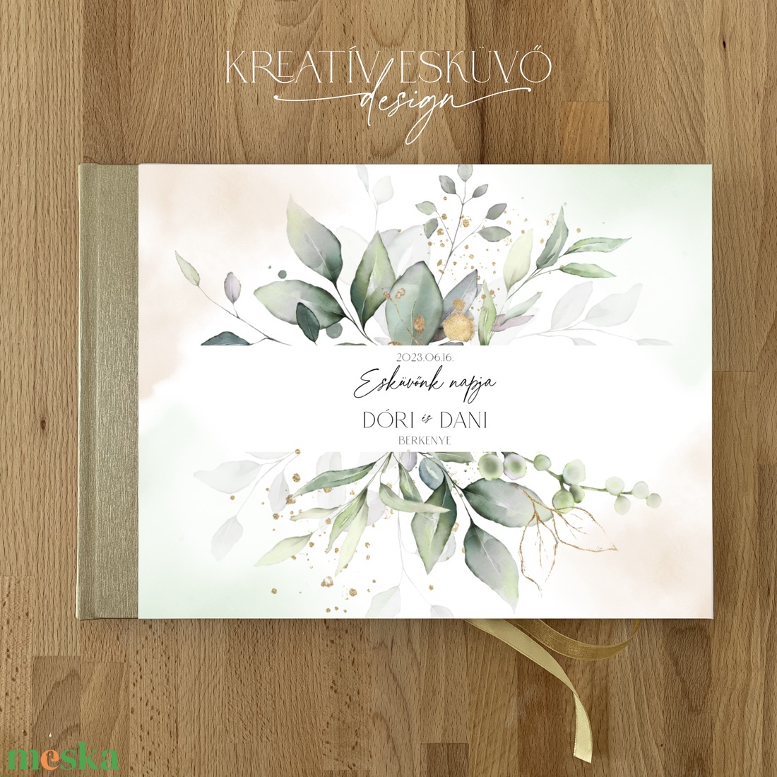 Greenery, zöld leveles, természetközeli esküvői vendégkönyv, fotókönyv - esküvő - emlék & ajándék - vendégkönyv - Meska.hu