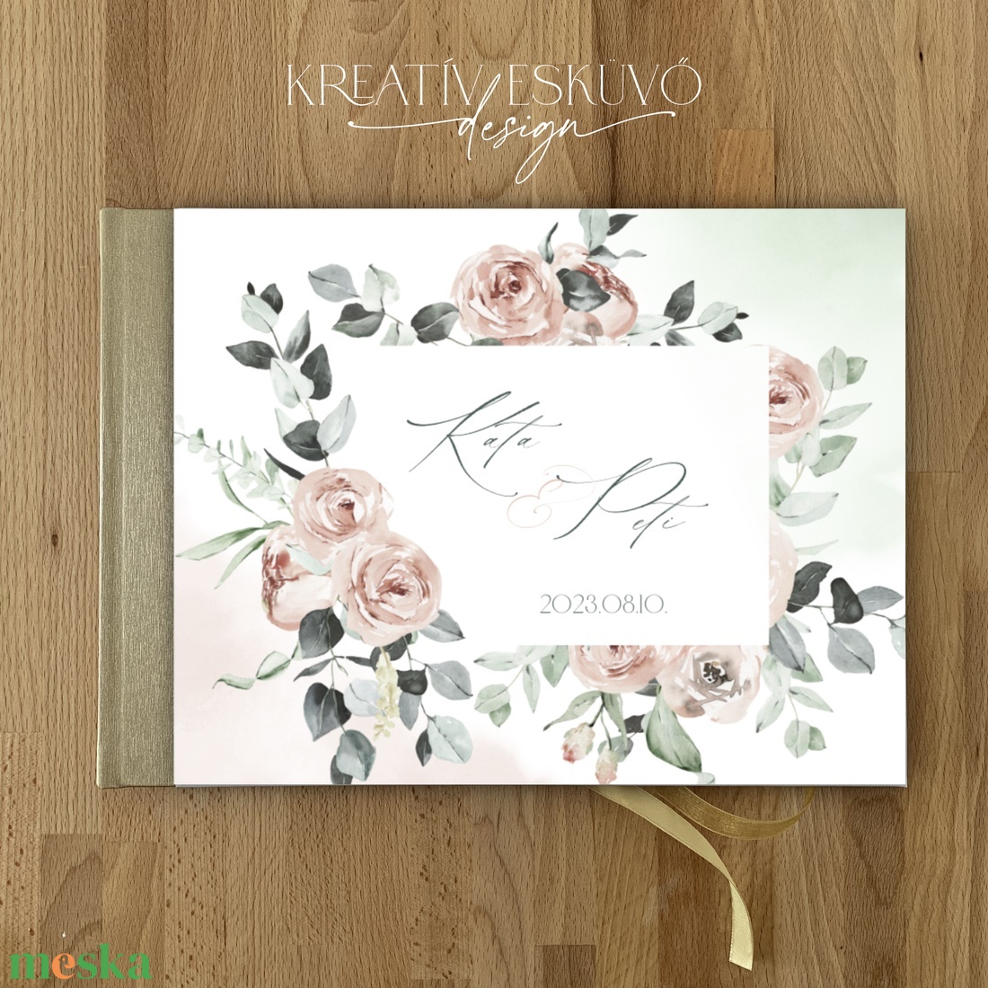 Pasztell rózsás, virágos esküvői vendégkönyv, fotókönyv - esküvő - emlék & ajándék - vendégkönyv - Meska.hu