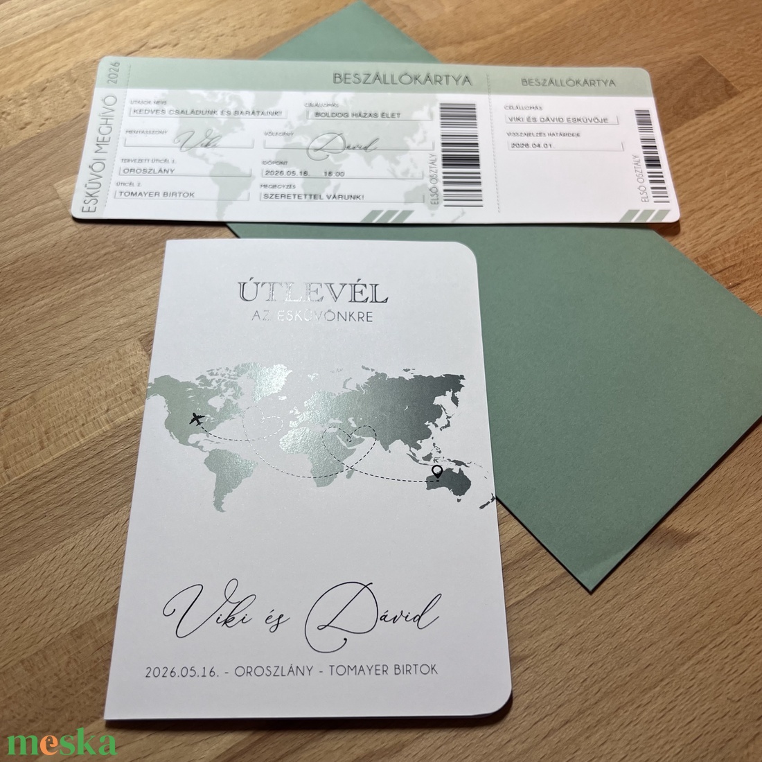 Passport fényképes útlevél meghívó, Beszállókártya, Repülőjegy, zöld - esküvő - meghívó & kártya - meghívó - Meska.hu