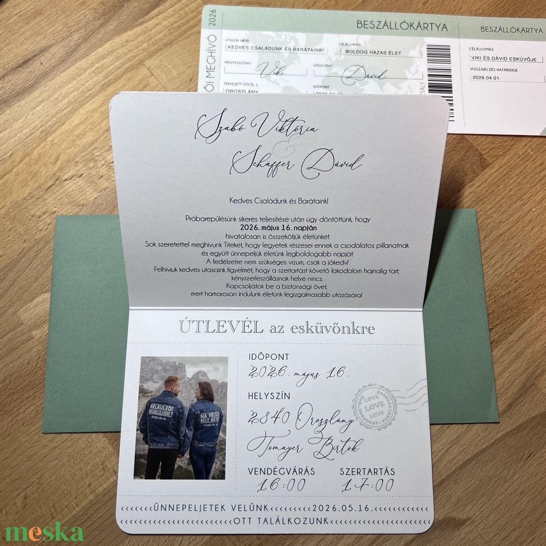 Passport fényképes útlevél meghívó, Beszállókártya, Repülőjegy, zöld - esküvő - meghívó & kártya - meghívó - Meska.hu