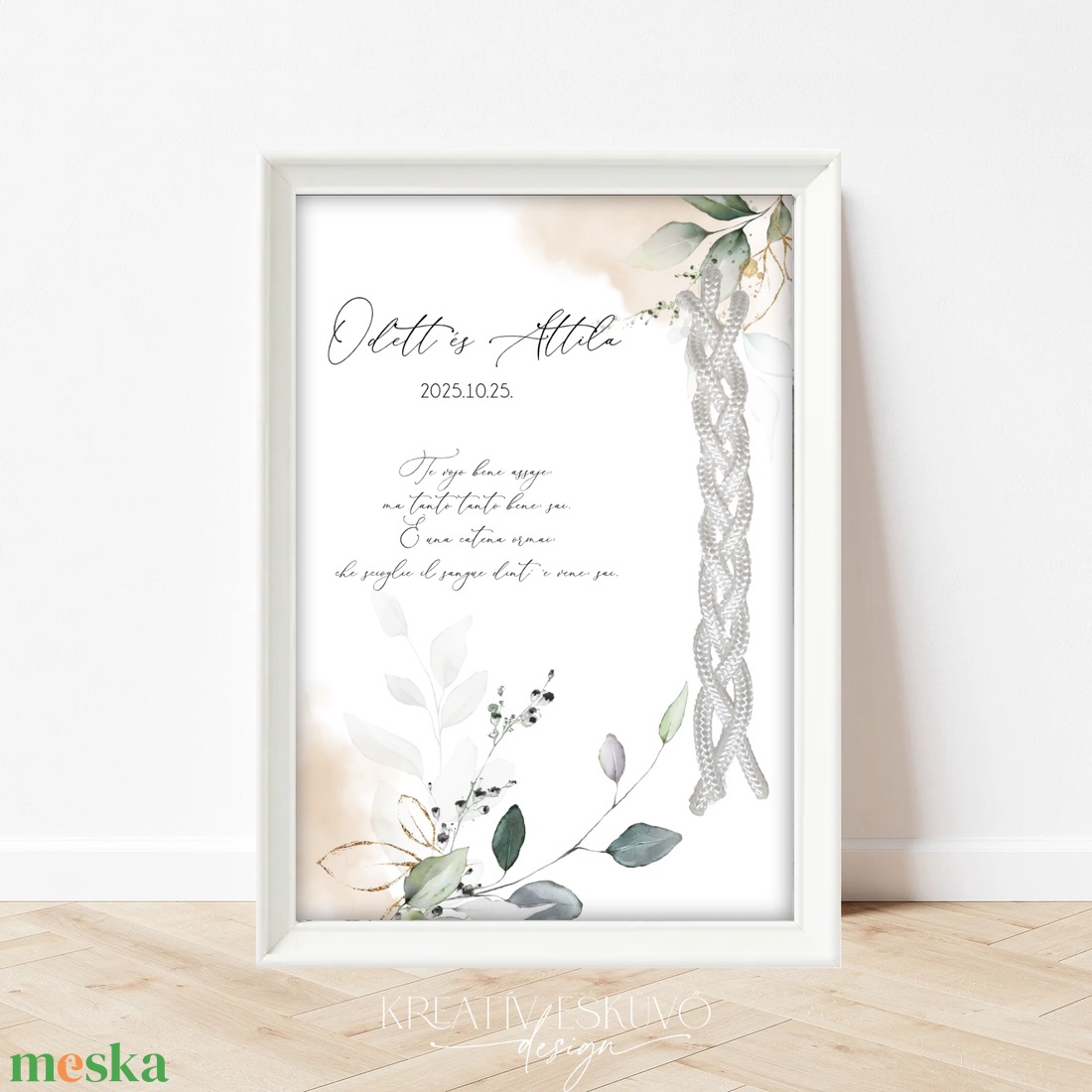 Kötélceremónia tábla - greenery, természetközeli, zöld-barack - esküvő - dekoráció - helyszíni dekor - Meska.hu