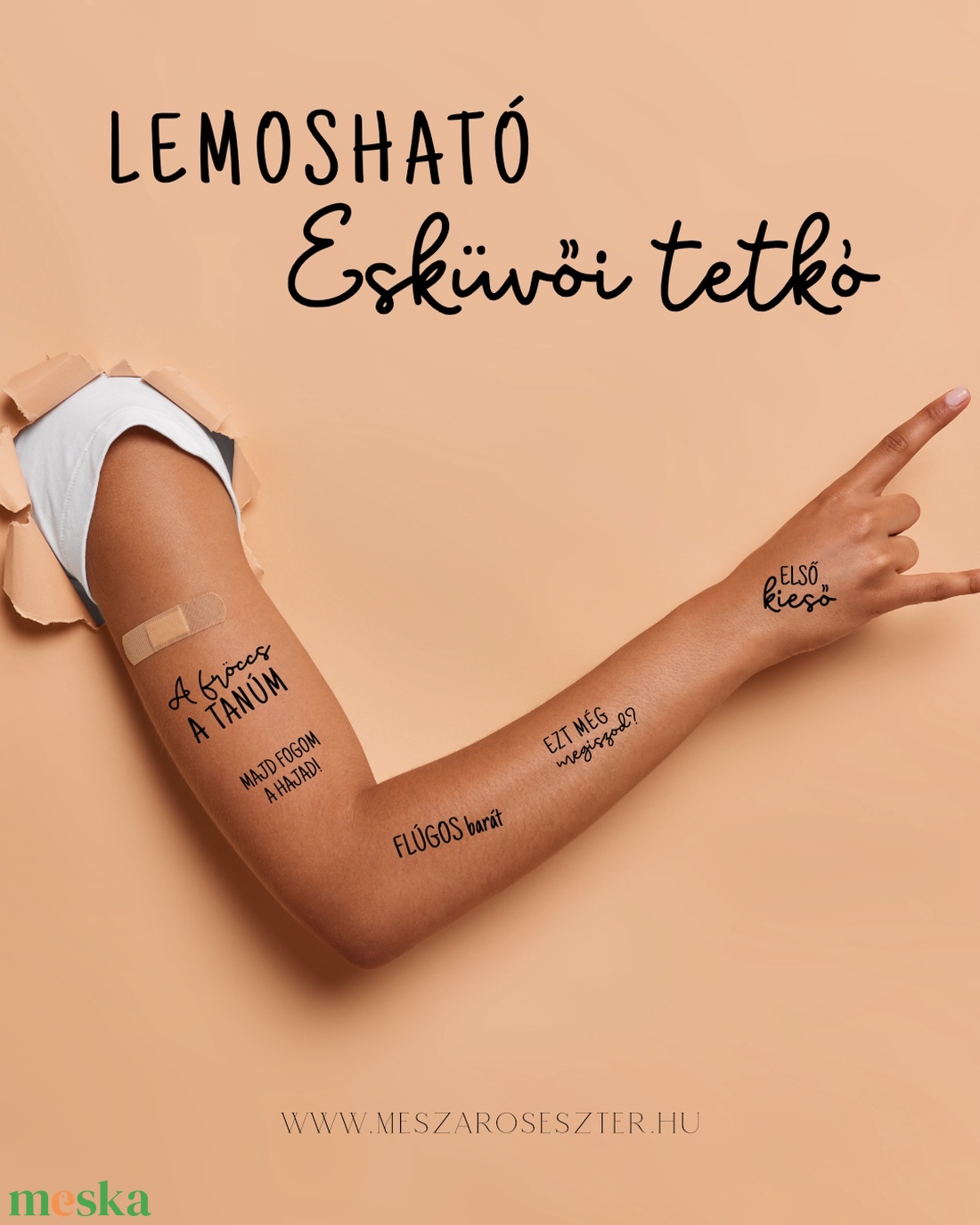 Lemosható esküvői tetkó, Esküvői tetoválás, ideiglenes tetoválás, vicces feliratos tetoválás - otthon & életmód - papír, írószer - ideiglenes tetoválás - Meska.hu
