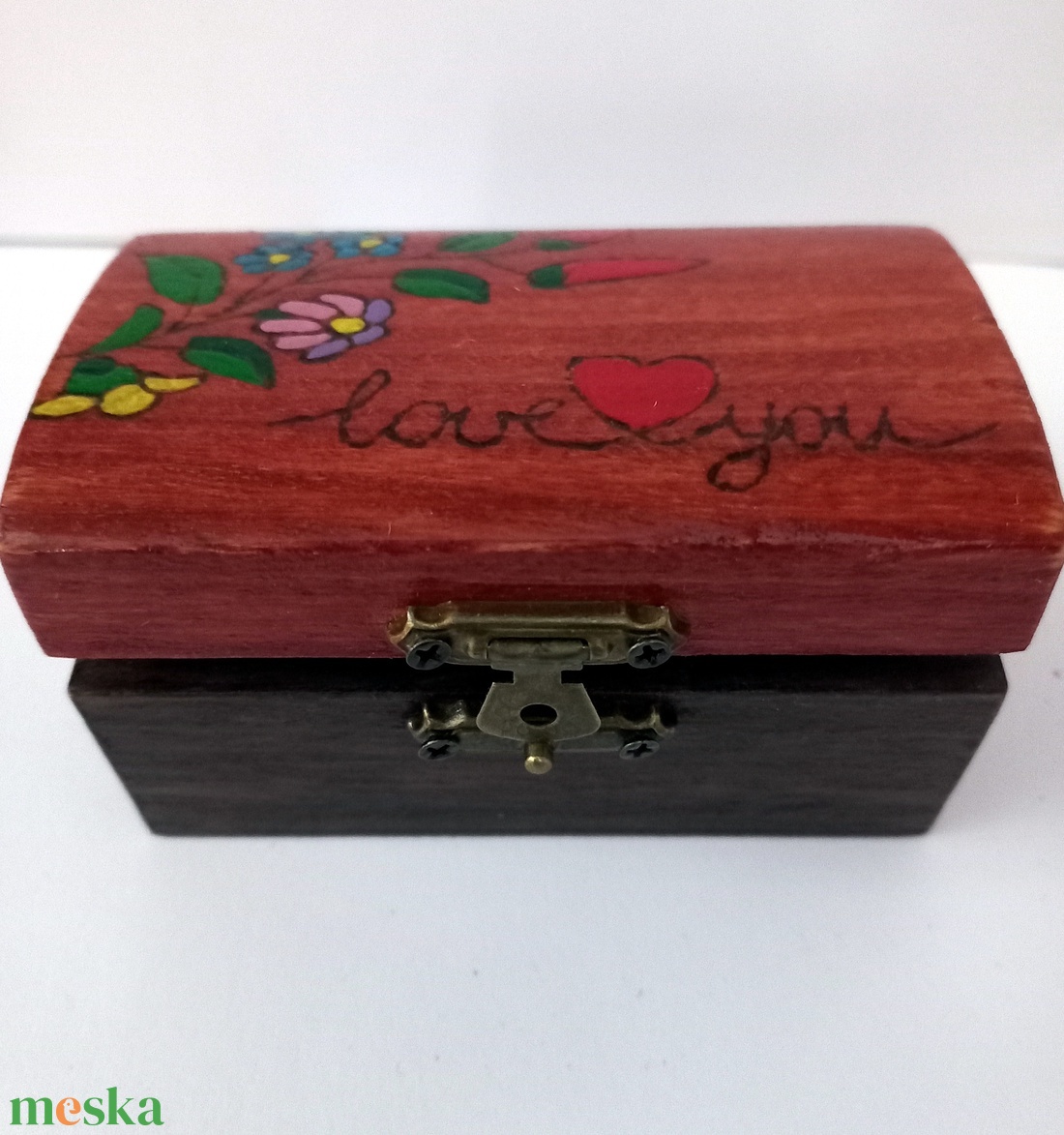 LoveYou ajándékdoboz vörös-barna (mini kincsesláda) - otthon & életmód - dekoráció - asztal és polc dekoráció - díszdoboz - Meska.hu