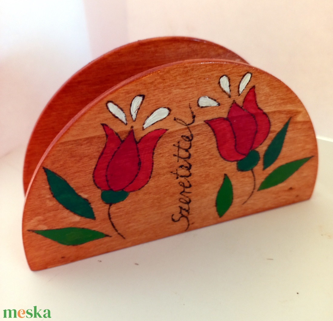Szeretettel tulipános szalvétatartó  - otthon & életmód - konyhafelszerelés, tálalás - tálalás - szalvétatartó, szalvétagyűrű - Meska.hu