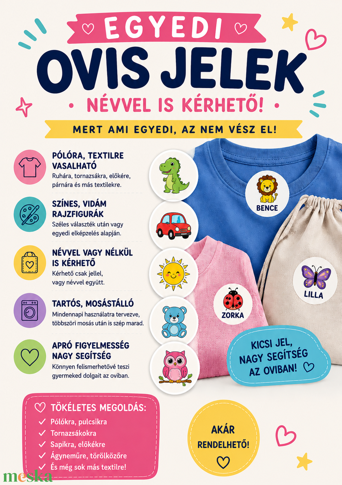     Egyedi ovis jel névvel Vasalható textil matrica - játék & sport - ovis felszerelés - óvodai jelek - Meska.hu