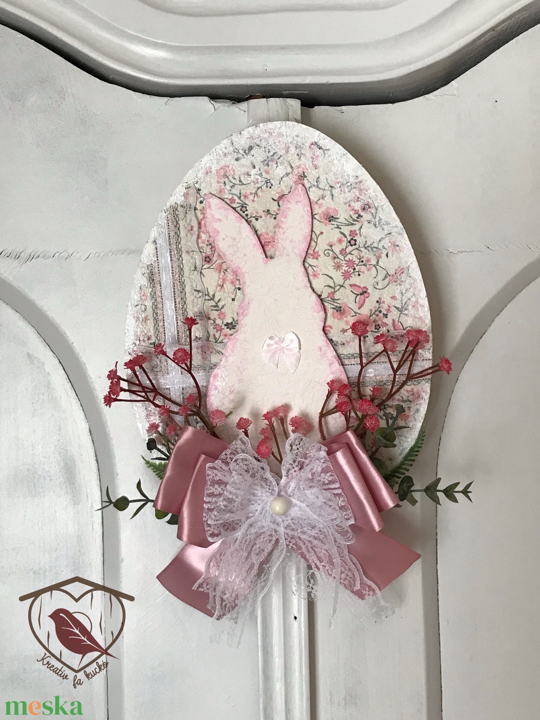 Nyuszis kopogtató - ünnepi díszek, dekorációk - húsvéti díszek és dekorációk - húsvéti ajtódísz, kopogtató - Meska.hu