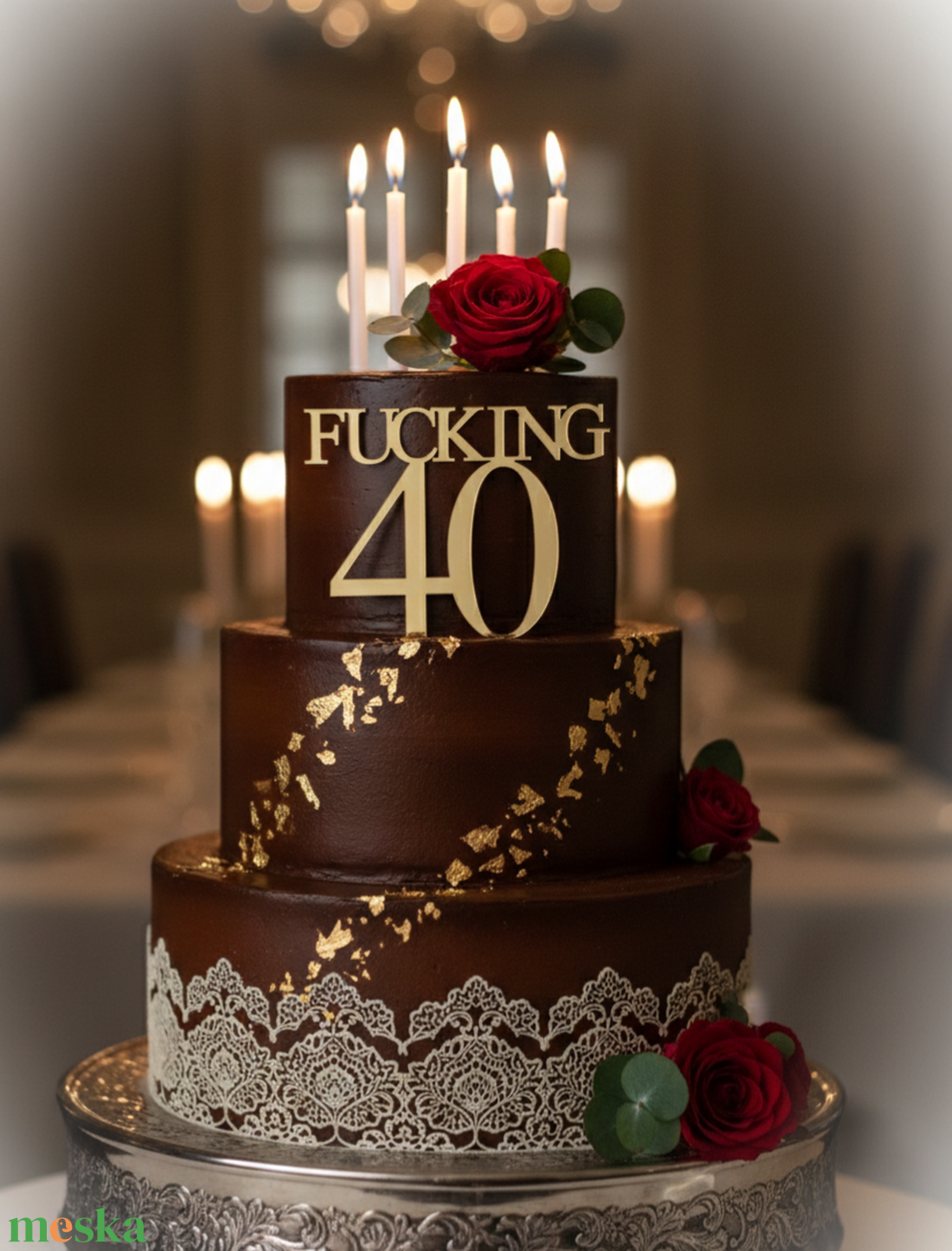 40-es szülinapi tortadísz - otthon & életmód - konyhafelszerelés, tálalás - sütés, főzés - sütidísz - Meska.hu