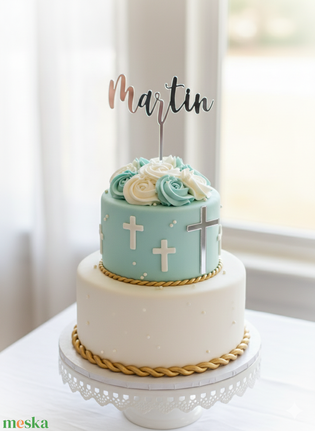 Keresztelőre neves tortadísz  - otthon & életmód - konyhafelszerelés, tálalás - sütés, főzés - sütidísz - Meska.hu