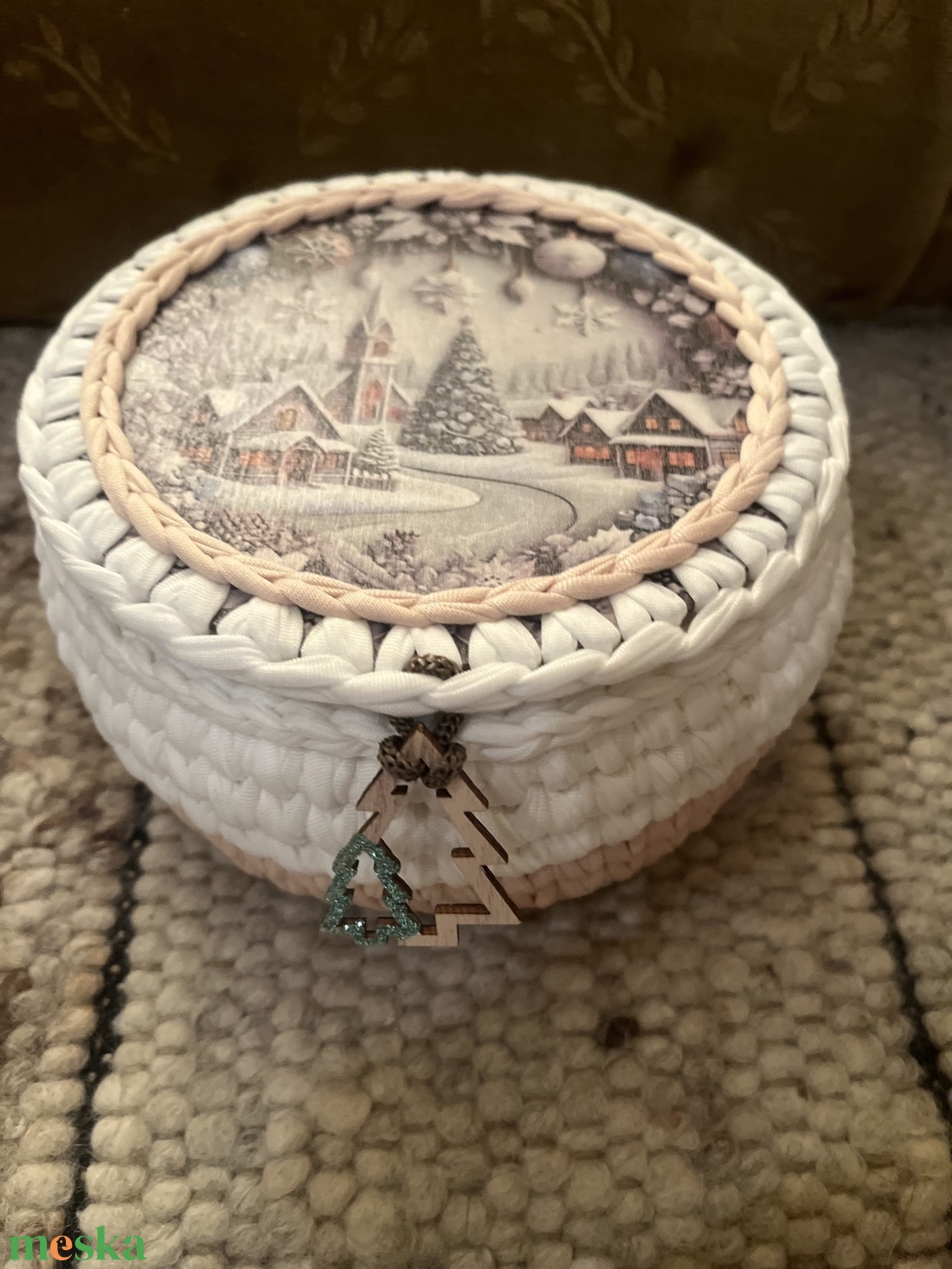 Horgolt fedeles kosárka - karácsony - karácsonyi lakásdekoráció - karácsonyi lakásdíszek - Meska.hu