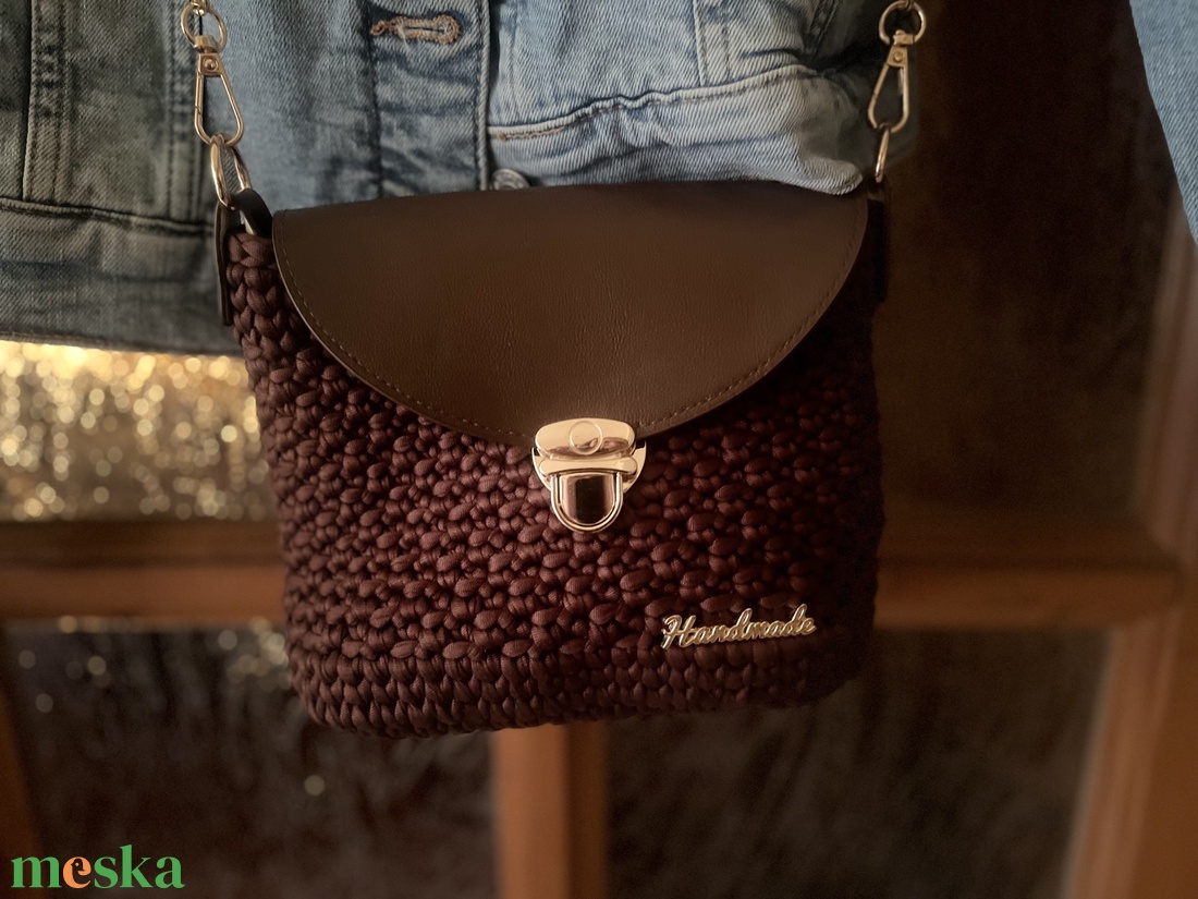 Horgolt barna alkalmi oldaltáska. - táska & tok - kézitáska & válltáska - alkalmi táska - Meska.hu