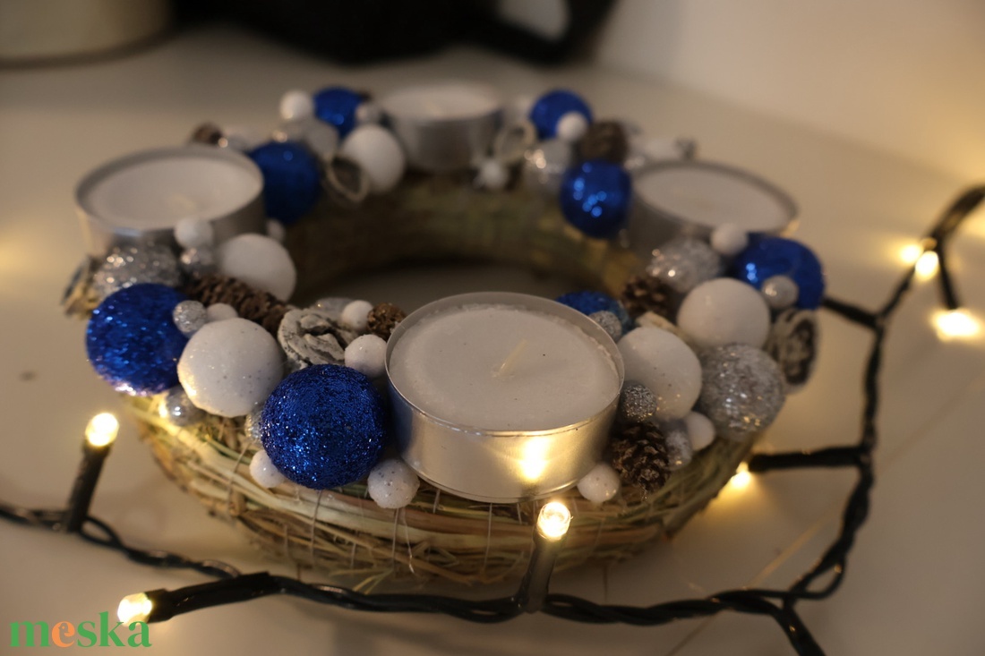 Kék-fehér adventi koszorú - karácsony - adventi díszek - adventi koszorú - Meska.hu