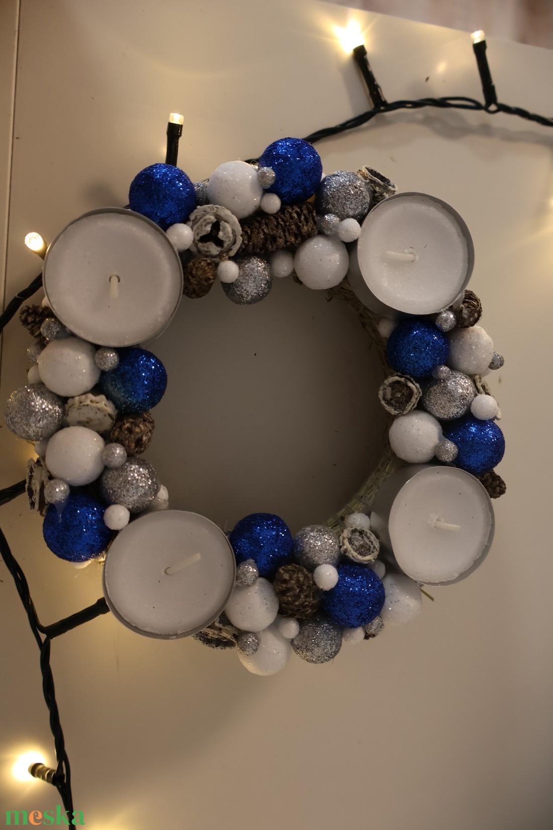 Kék-fehér adventi koszorú - karácsony - adventi díszek - adventi koszorú - Meska.hu