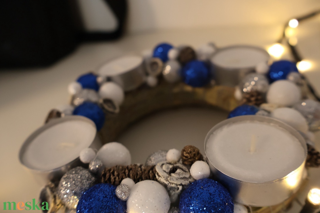 Kék-fehér adventi koszorú - karácsony - adventi díszek - adventi koszorú - Meska.hu