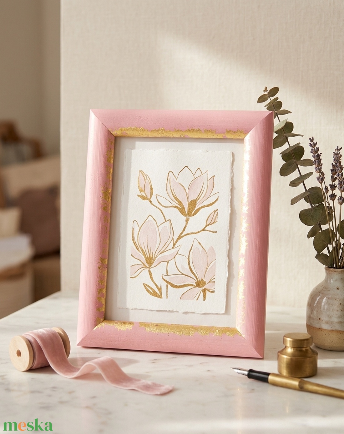 Rose-Gold Elegance Kézzel festett, aranyfüstös képkeret  - otthon & életmód - dekoráció - kép & falikép - képkeret - Meska.hu